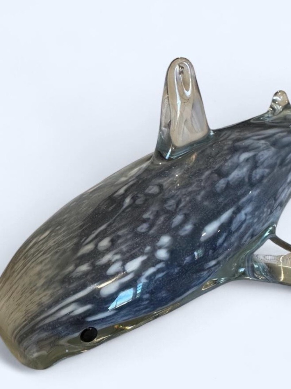 Handblown Glass Whale Shark Figurine in Gray-white